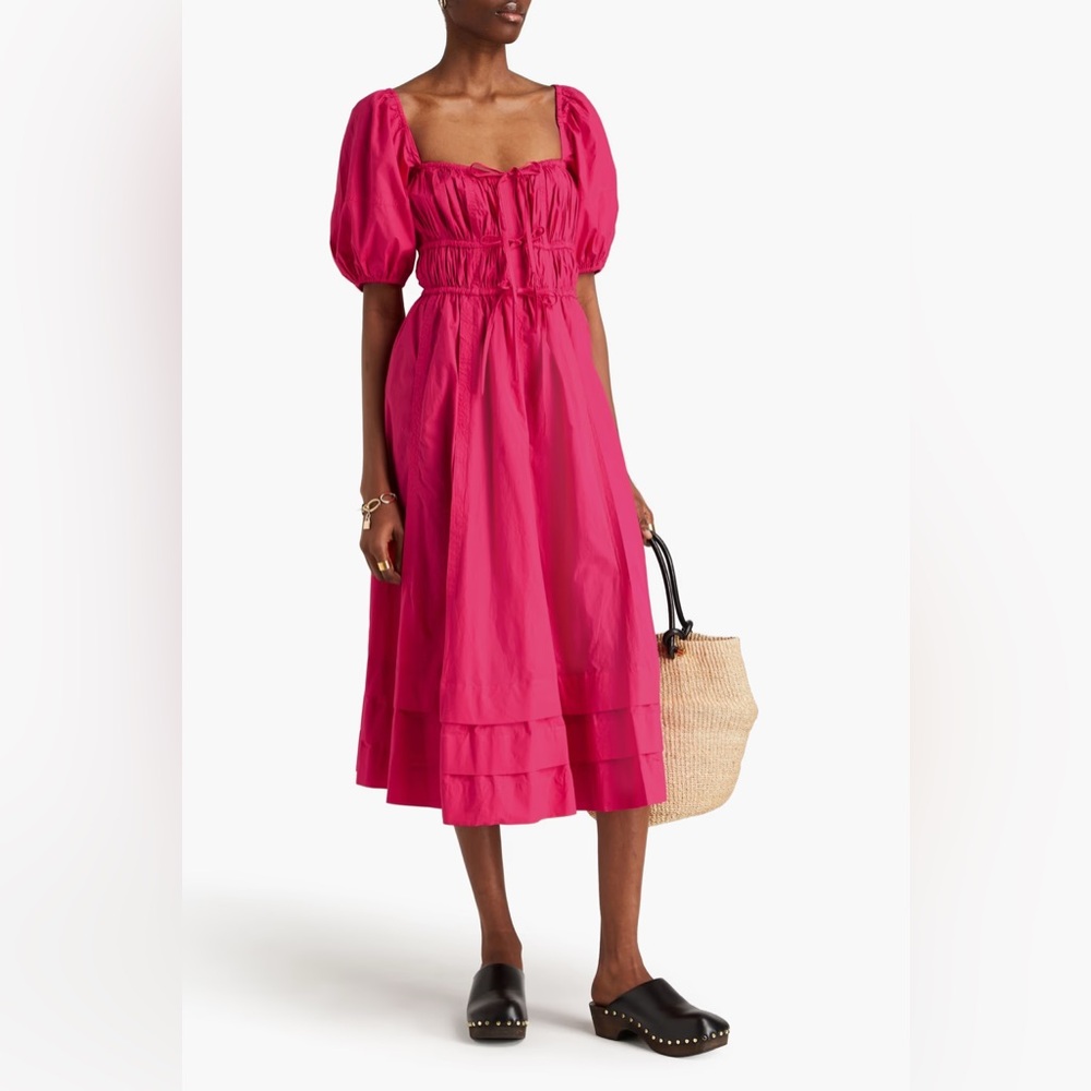 ULLA JOHNSON
Brand new, never worn Palma gathered cotton-poplin midi dress
